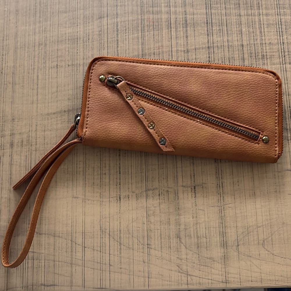 Free People Vegan Leather Distressed Brown Wristlet Wallet